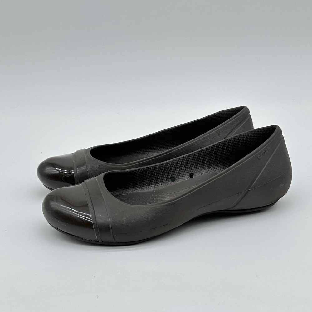 Crocs Ballet Flats Womens Size 8 Brown Cap Toe Comfort Casual Slip On Shoes - Picture 1 of 10